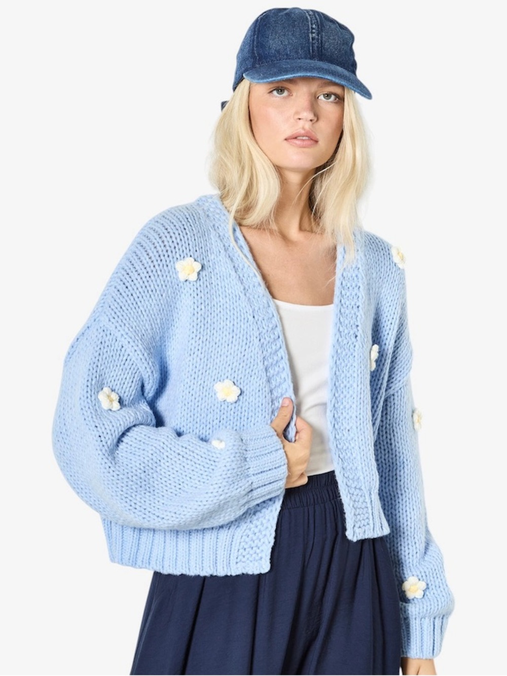 Apricot 🍑- 3-D Daisy embroidered open cardigan